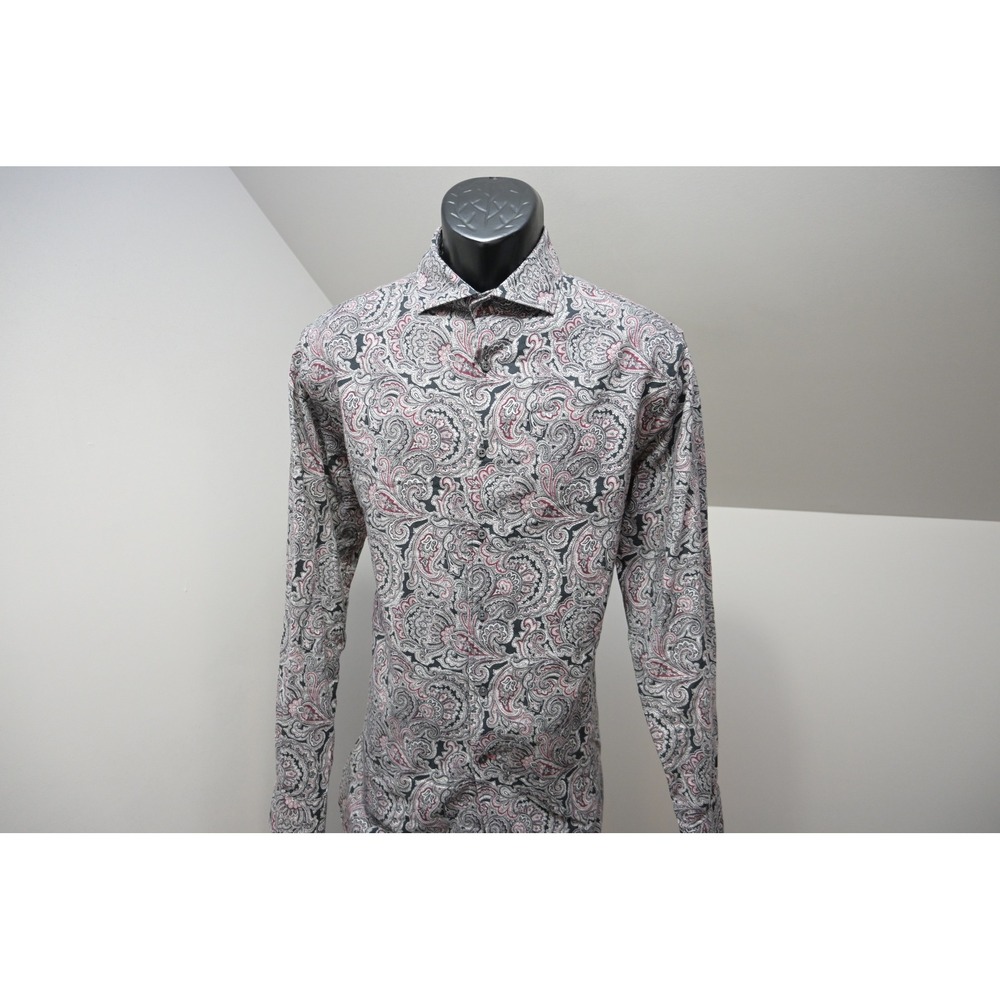 Cremieux Button Down Shirt Mens Large Grey Red Paisley Long Sleeve Cotton EUC